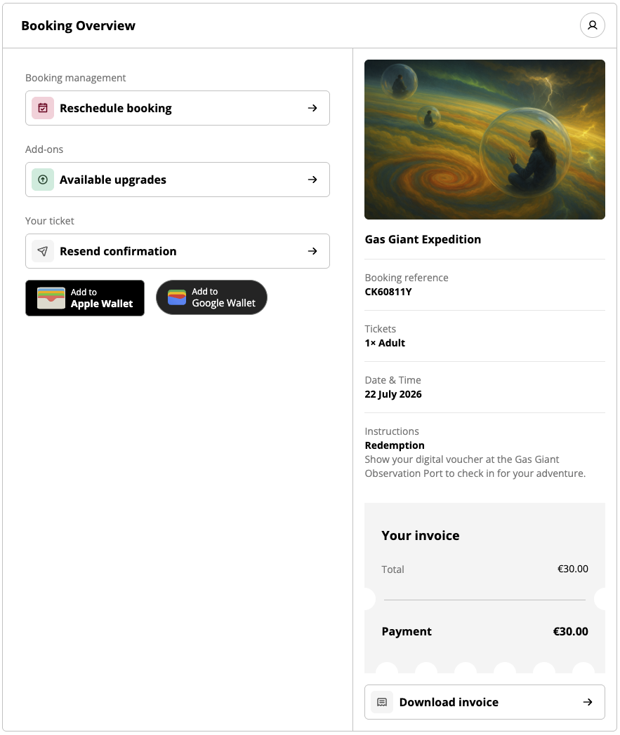 Manage My Booking booking overview with the Available upgrades option